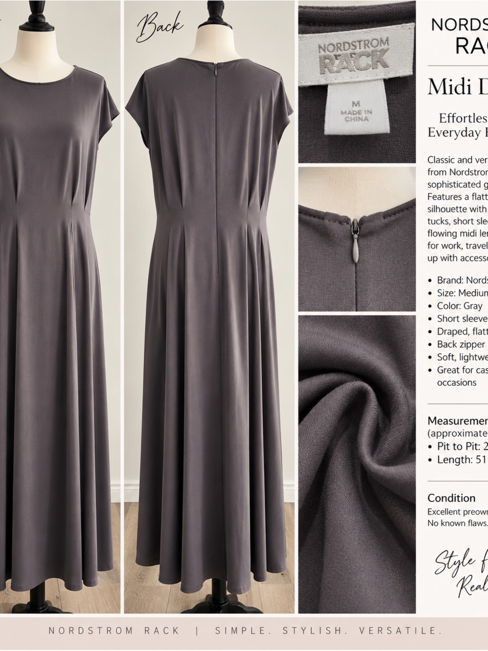 Nordstrom Rack Taupe Brown Draped Midi Dress Size M